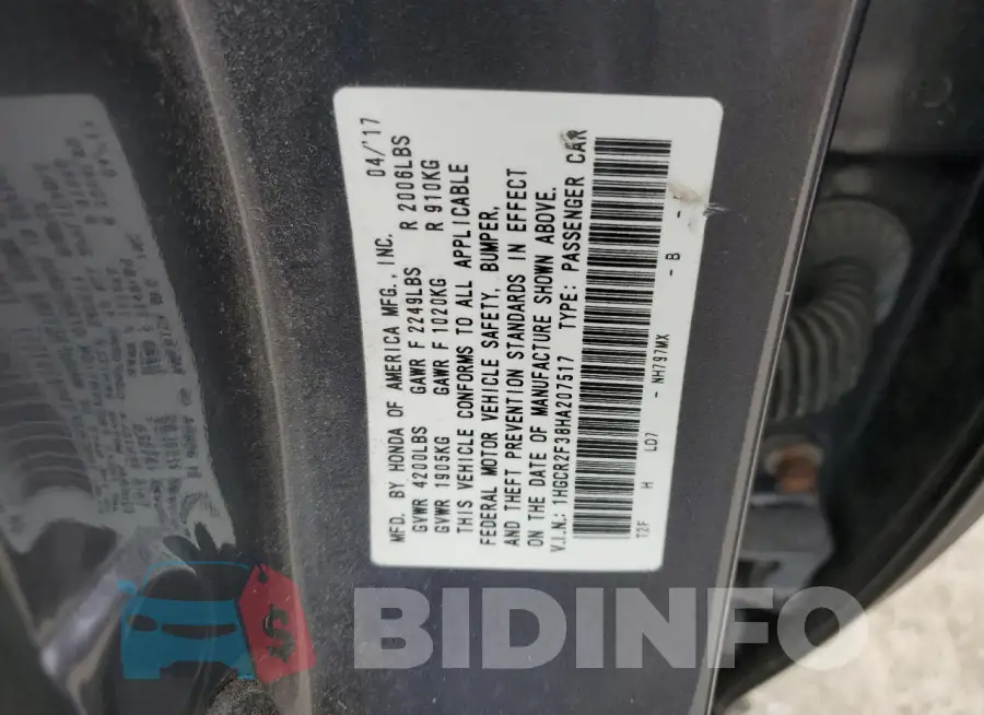 1HGCR2F38HA207517 Photo# 12