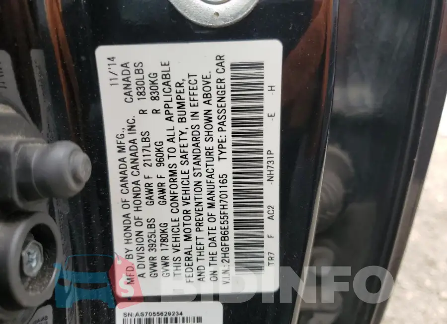 2HGFB6E55FH701165 Photo# 12