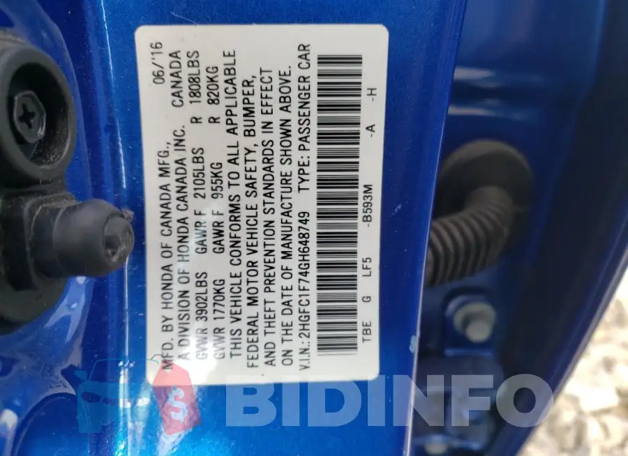 2HGFC1F74GH648749 Photo# 13