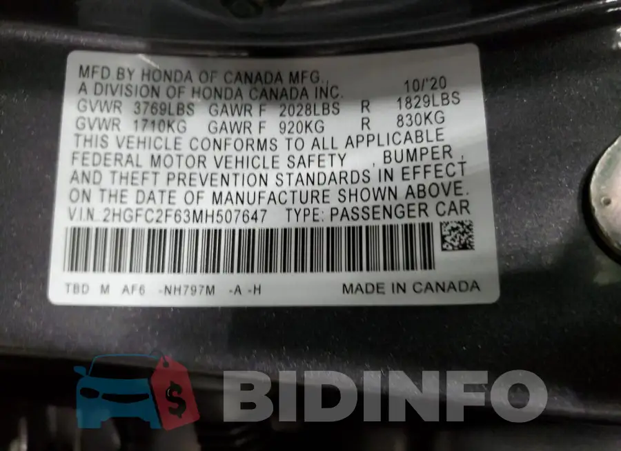 2HGFC2F63MH507647 Photo# 12