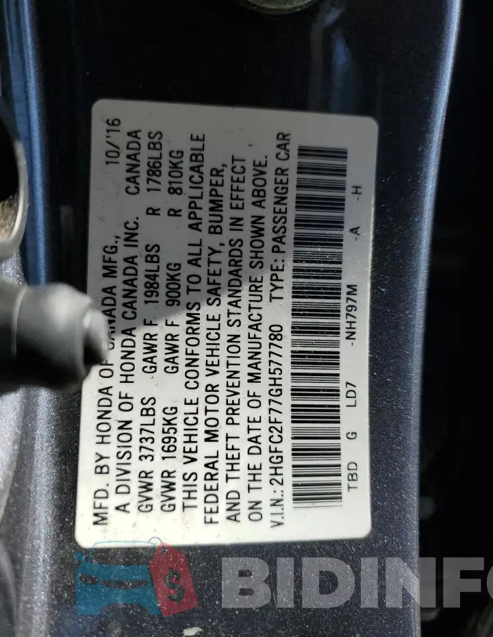 2HGFC2F77GH577780 Photo# 12