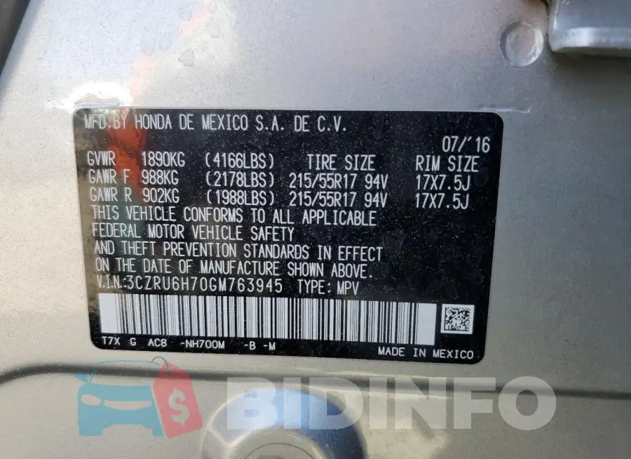 3CZRU6H70GM763945 Photo# 12