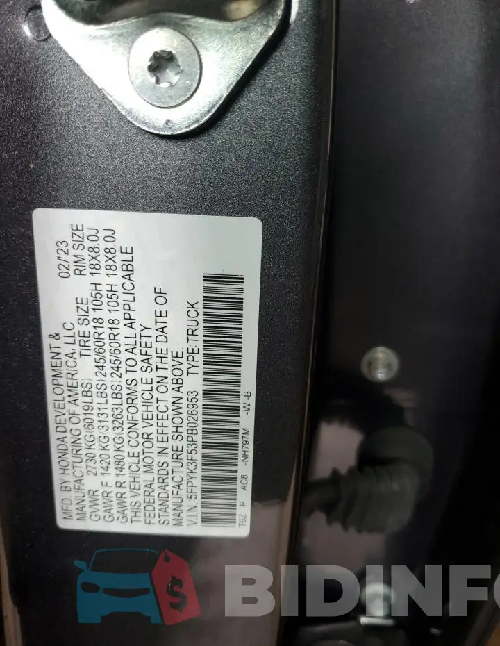 5FPYK3F53PB026953 Photo# 13