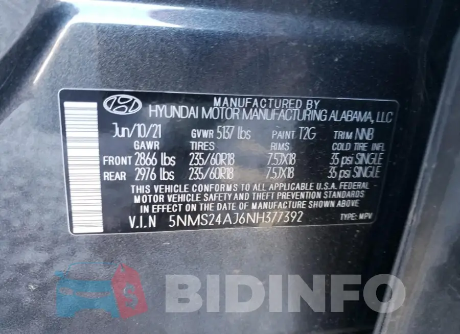5NMS24AJ6NH377392 Photo# 13