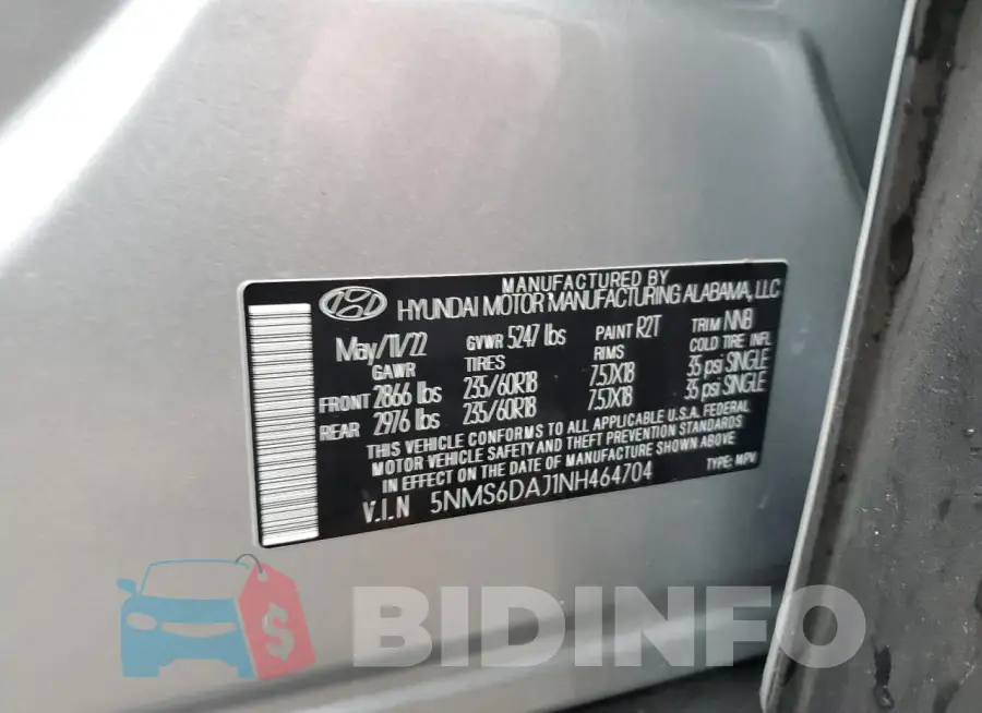 5NMS6DAJ1NH464704 Photo# 13