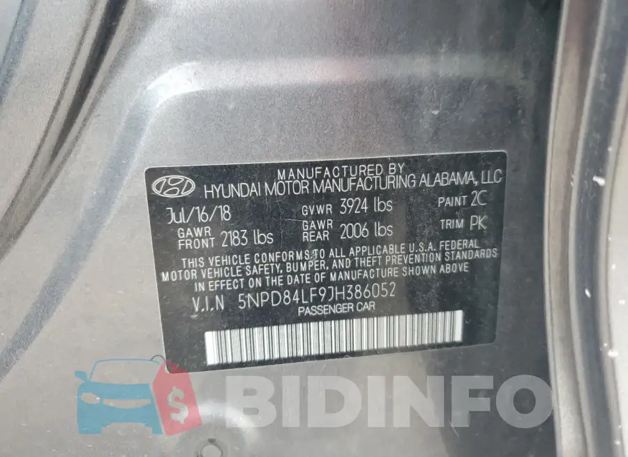 5NPD84LF9JH386052 Photo# 12