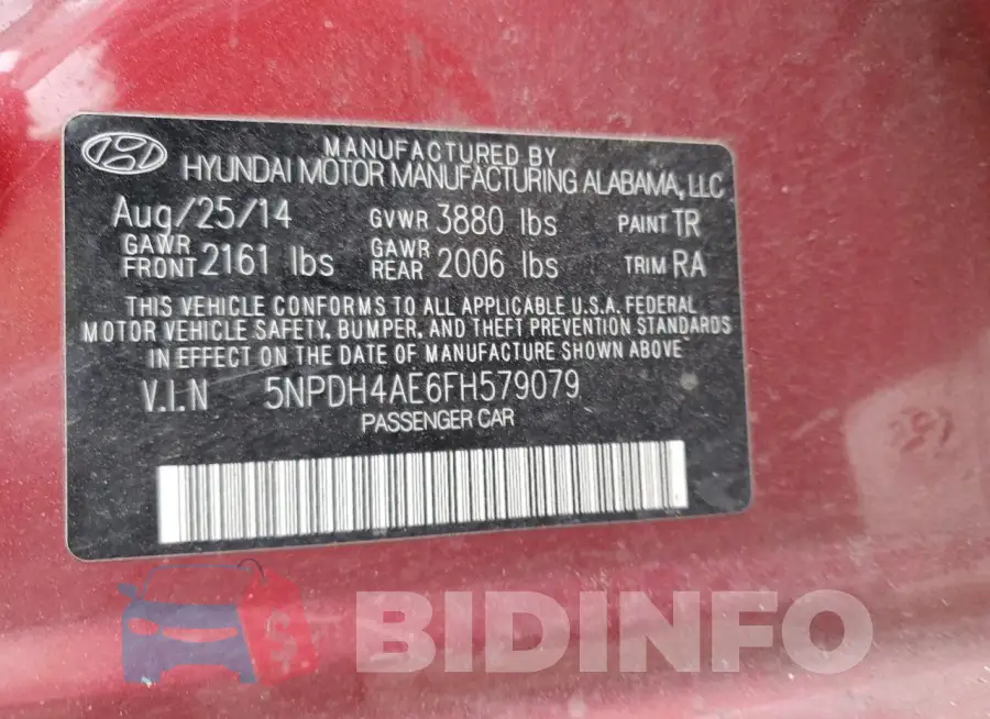 5NPDH4AE6FH579079 Photo# 13