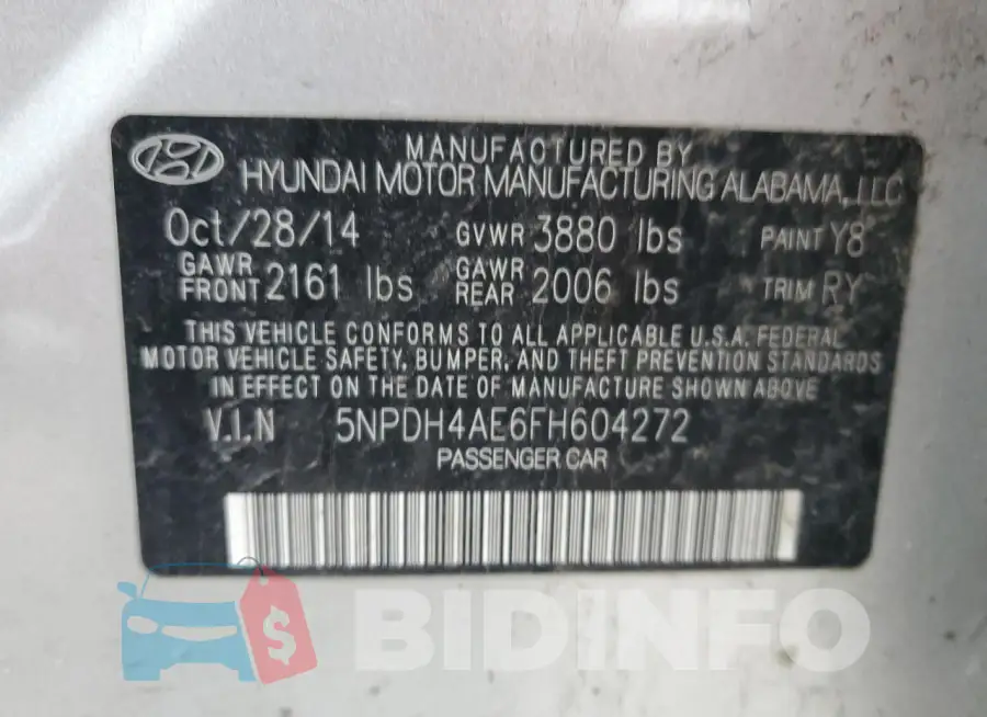 5NPDH4AE6FH604272 Photo# 12