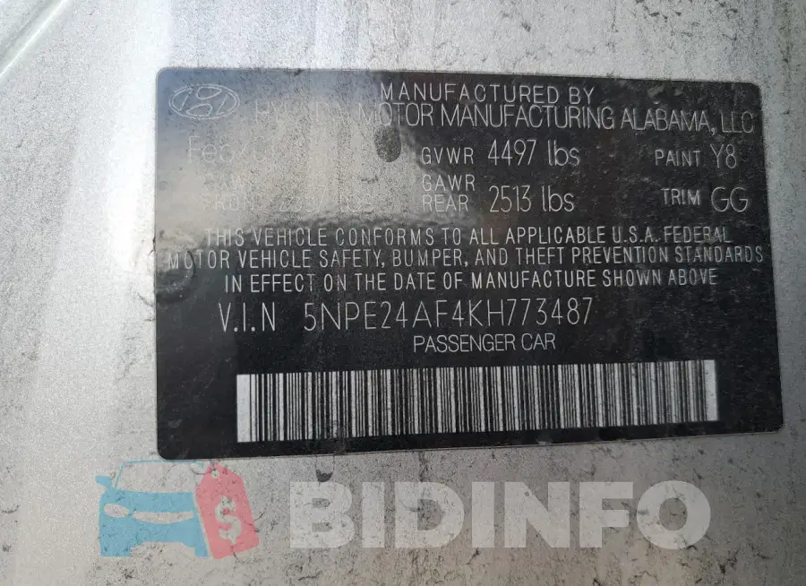 5NPE24AF4KH773487 Photo# 12