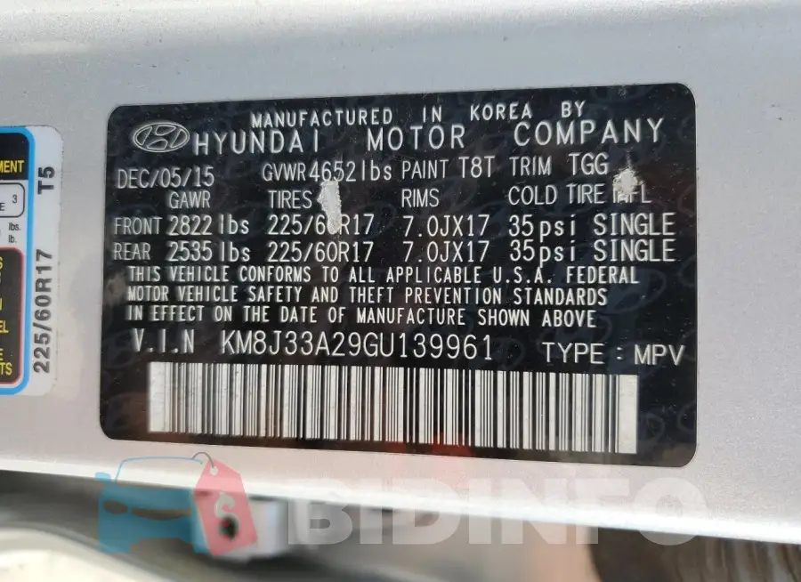 KM8J33A29GU139961 Photo# 12
