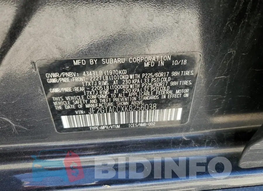 JF2GTACCXK8256038 Photo# 12