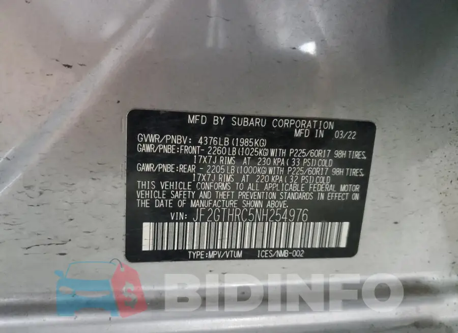 JF2GTHRC5NH254976 Photo# 12