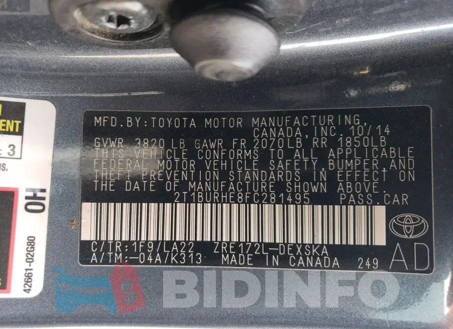 2T1BURHE8FC281495 Photo# 13