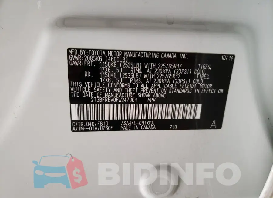 2T3BFREV0FW247801 Photo# 12
