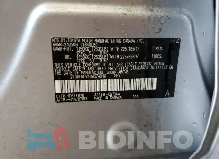 2T3BFREV4HW574916 Photo# 12