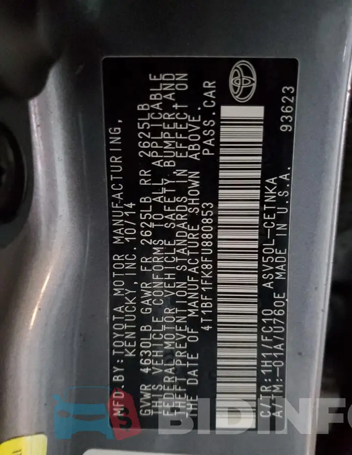 4T1BF1FK8FU880853 Photo# 12