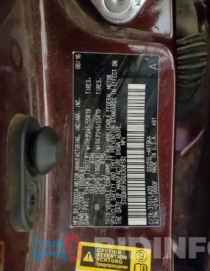 5TDDKRFH0GS308192 Photo# 12