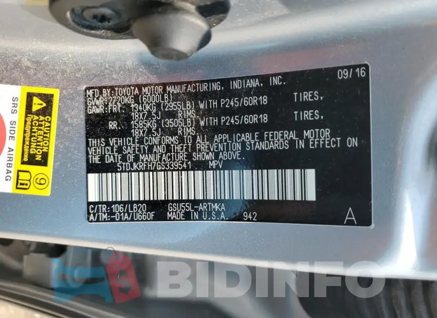 5TDJKRFH7GS339541 Photo# 13