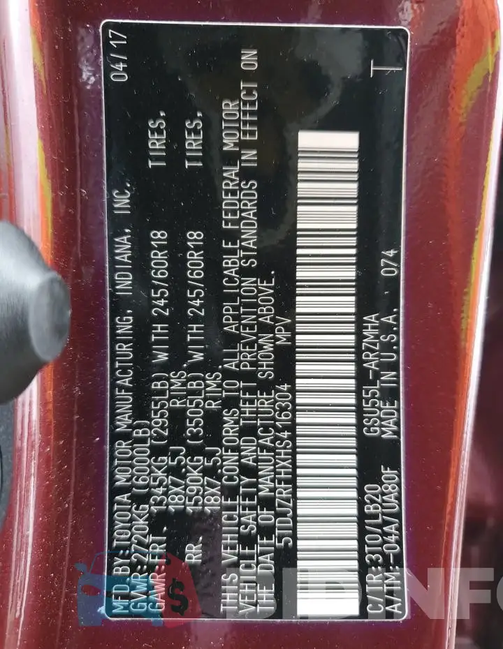 5TDJZRFHXHS416304 Photo# 14