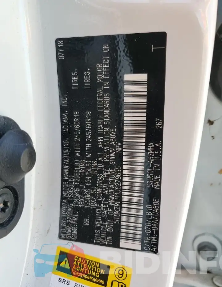 5TDKZRFH1JS279635 Photo# 13