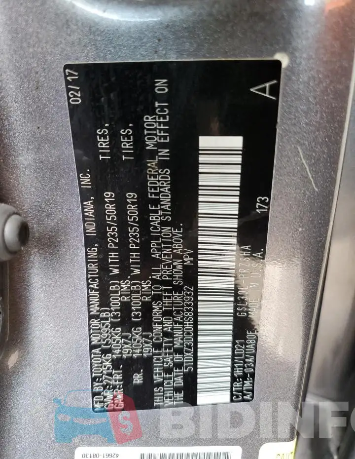 5TDXZ3DC0HS833932 Photo# 14
