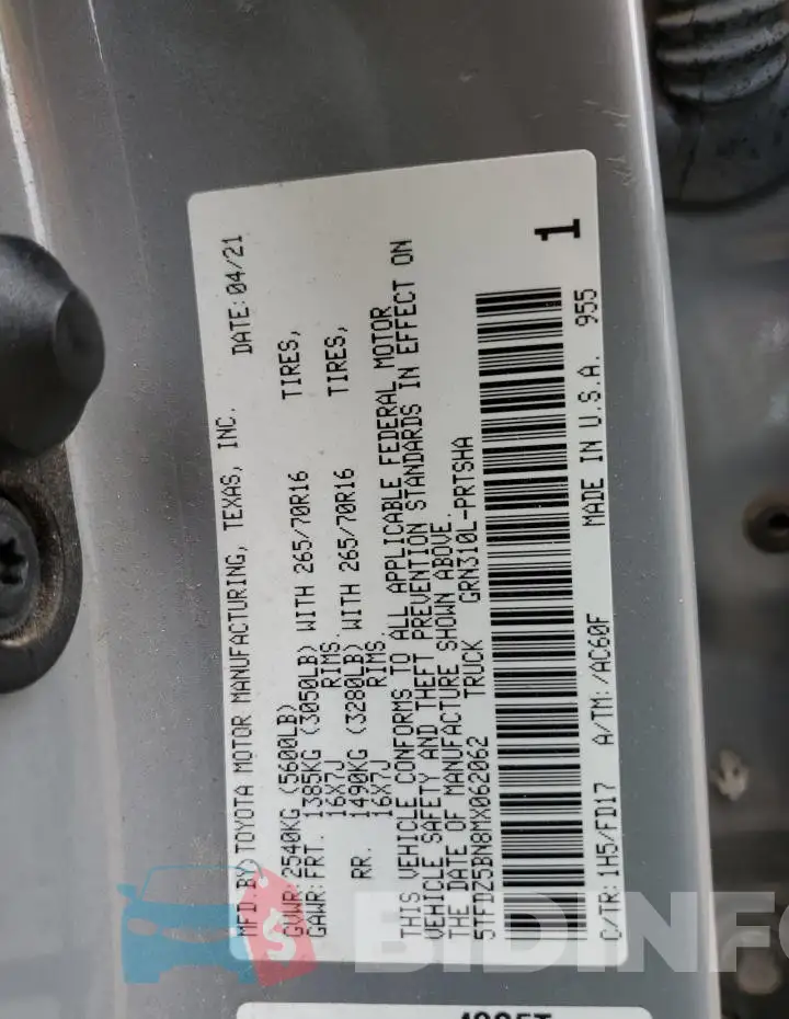 5TFDZ5BN8MX062062 Photo# 12