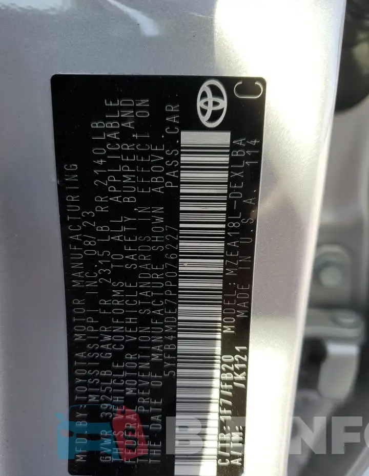 5YFB4MDE7PP076227 Photo# 12