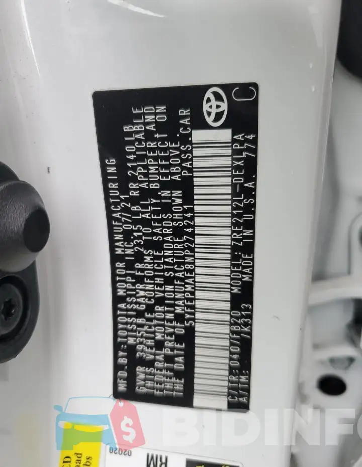 5YFEPMAE8NP274241 Photo# 12
