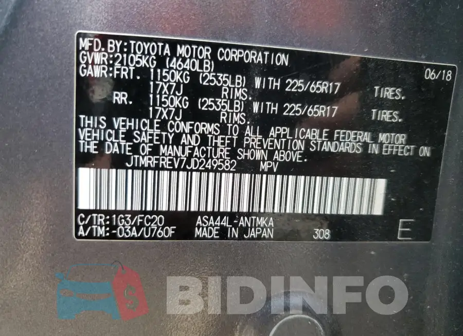 JTMRFREV7JD249582 Photo# 12