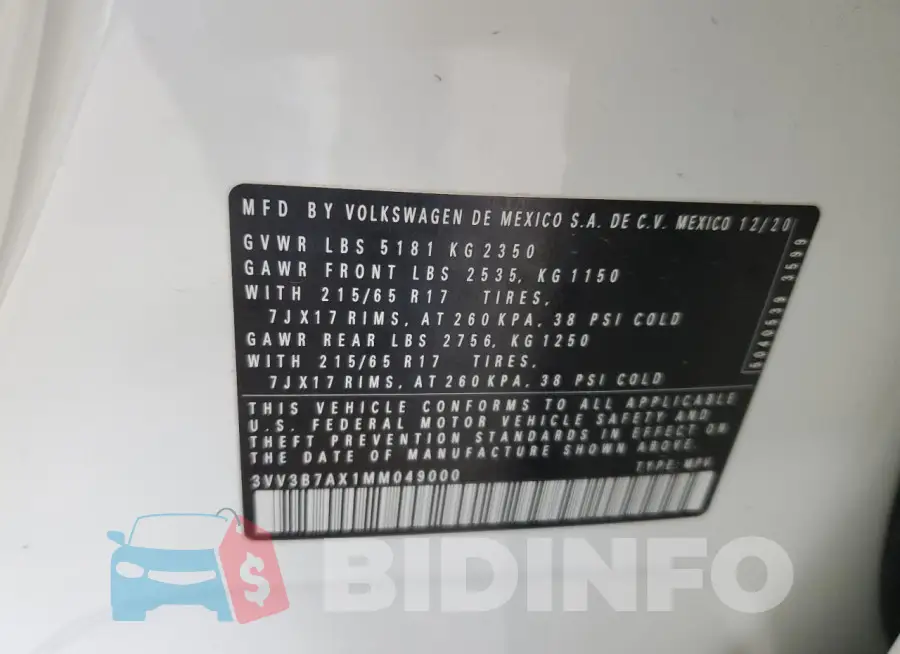 3VV3B7AX1MM049000 Photo# 13