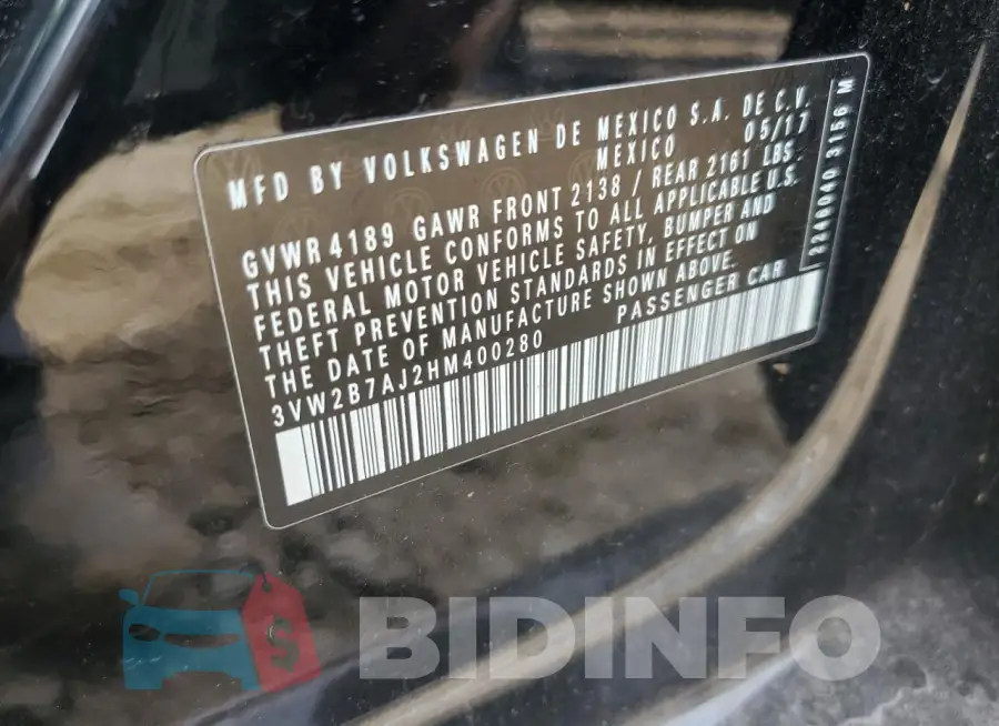 3VW2B7AJ2HM400280 Photo# 13