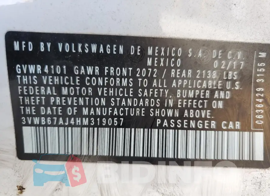 3VWB67AJ4HM319057 Photo# 12