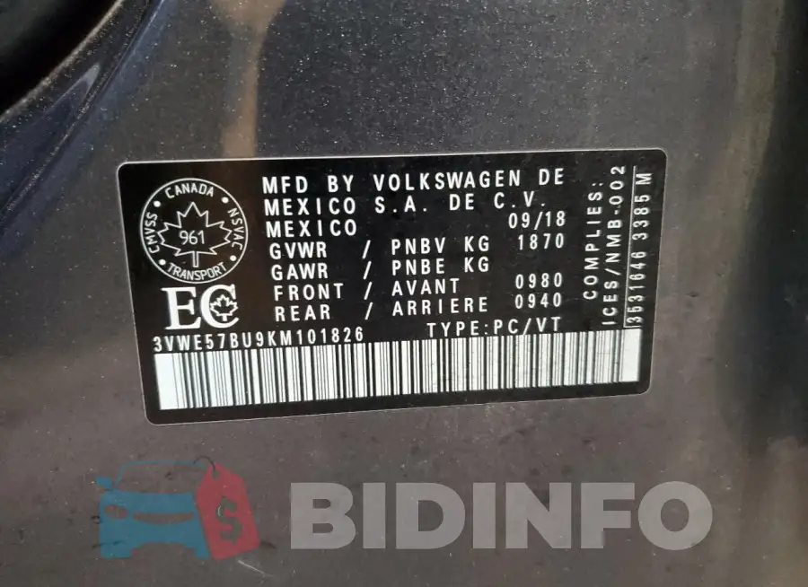 3VWE57BU9KM101826 Photo# 13