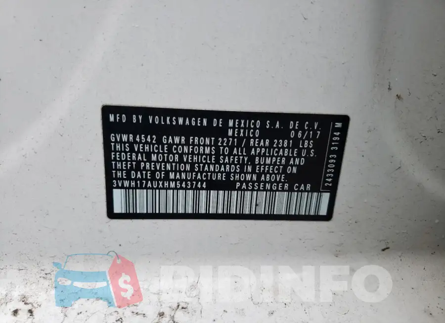 3VWH17AUXHM543744 Photo# 13
