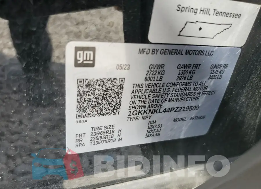 1GKKNKL44PZ219509 Photo# 14