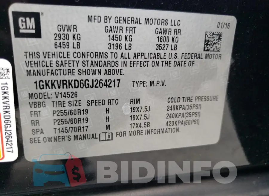 1GKKVRKD6GJ264217 Photo# 14