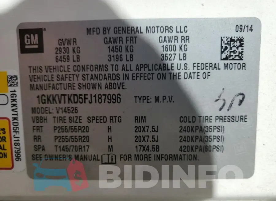 1GKKVTKD5FJ187996 Photo# 13