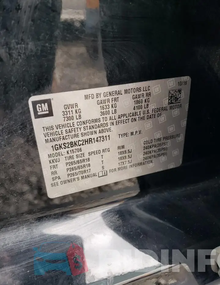1GKS2BKC2HR147311 Photo# 13