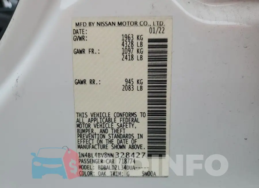 1N4BL4BV8NN328427 Photo# 12