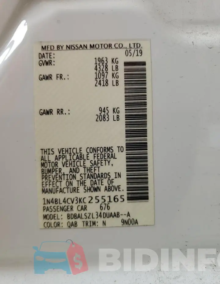 1N4BL4CV3KC255165 Photo# 13