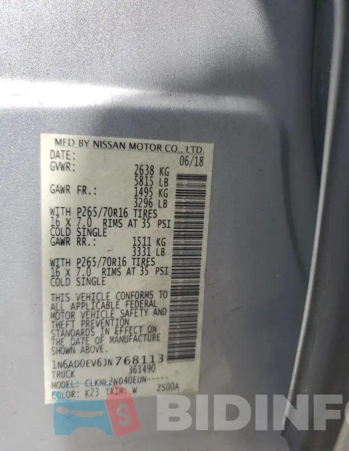 1N6AD0EV6JN768113 Photo# 12
