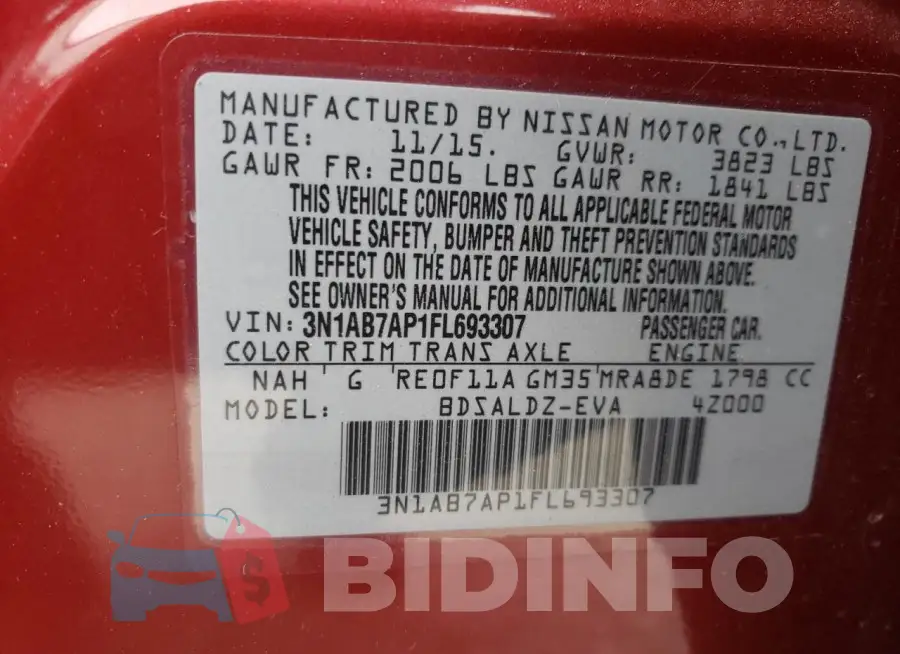 3N1AB7AP1FL693307 Photo# 13