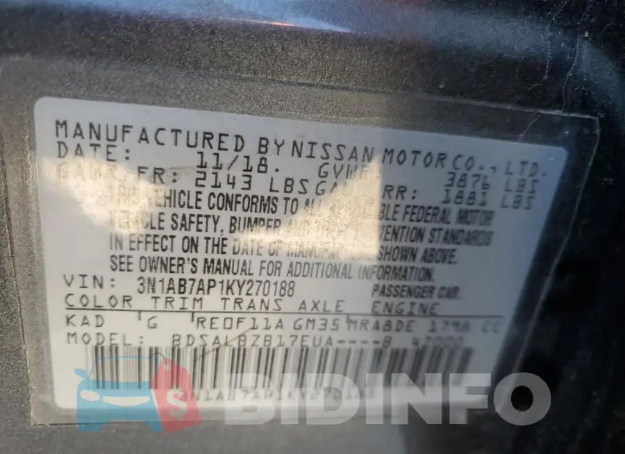3N1AB7AP1KY270188 Photo# 13