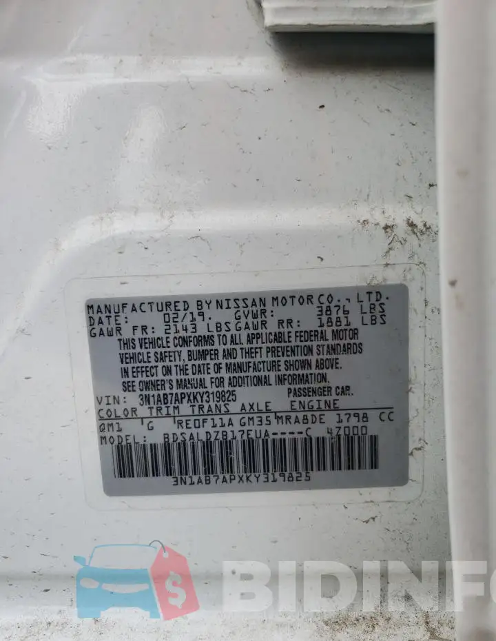 3N1AB7APXKY319825 Photo# 12