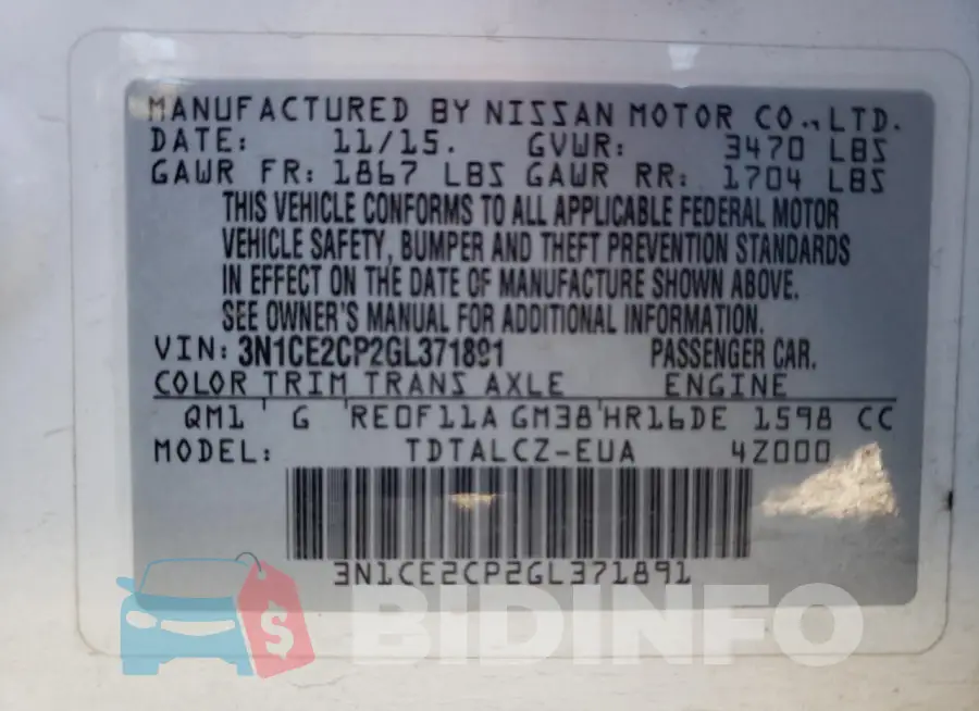 3N1CE2CP2GL371891 Photo# 12