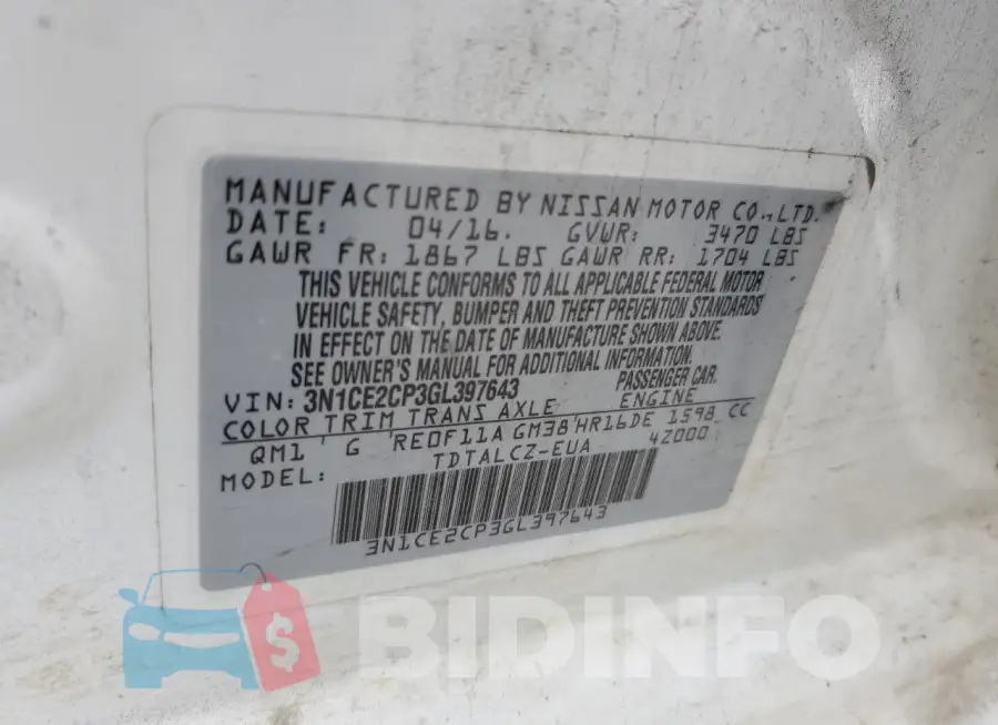 3N1CE2CP3GL397643 Photo# 12
