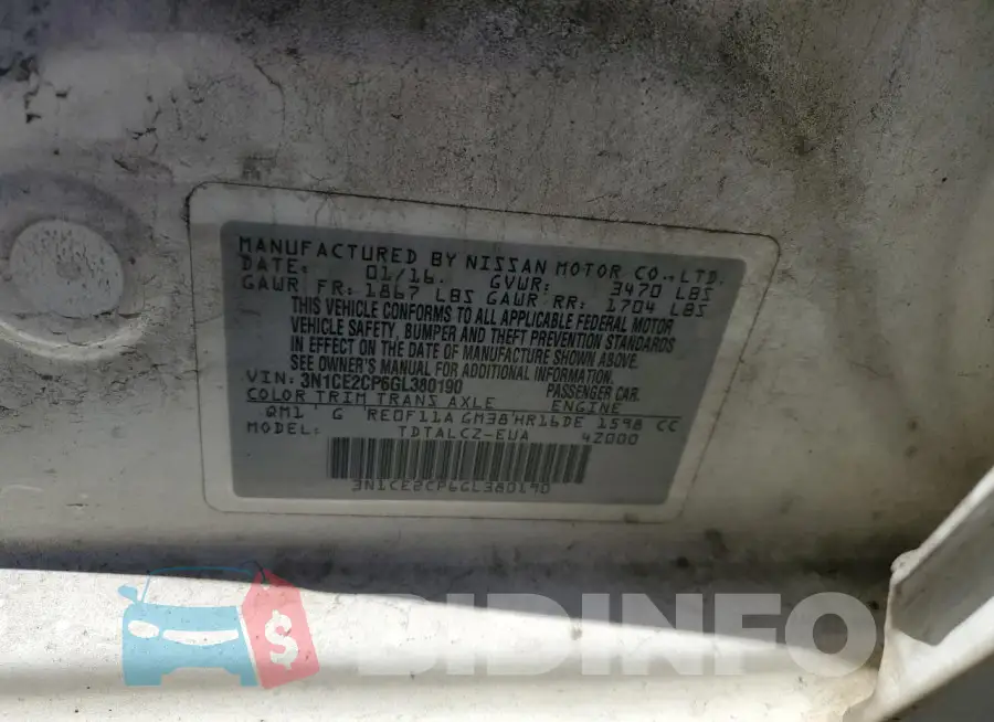 3N1CE2CP6GL380190 Photo# 12