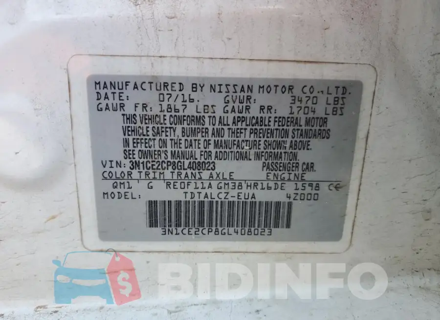 3N1CE2CP8GL408023 Photo# 12
