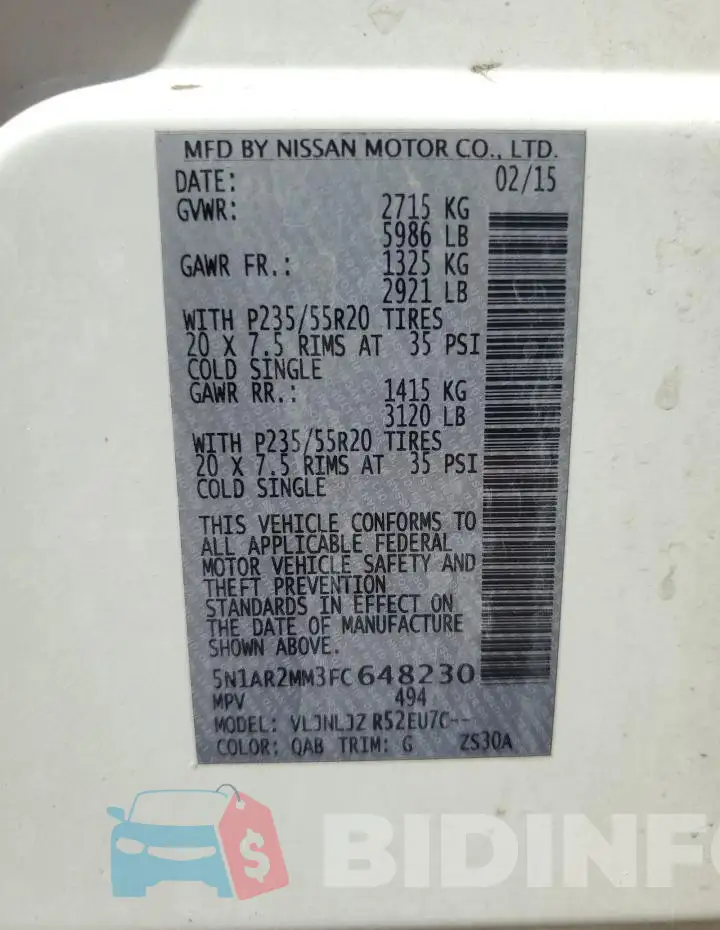 5N1AR2MM3FC648230 Photo# 14
