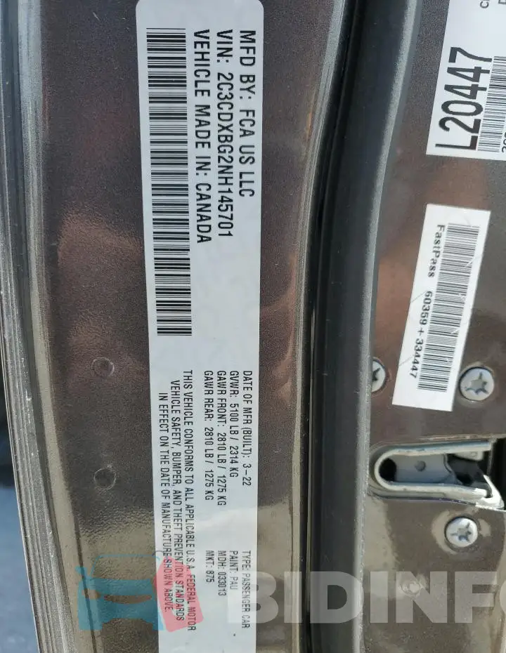 2C3CDXBG2NH145701 Photo# 12